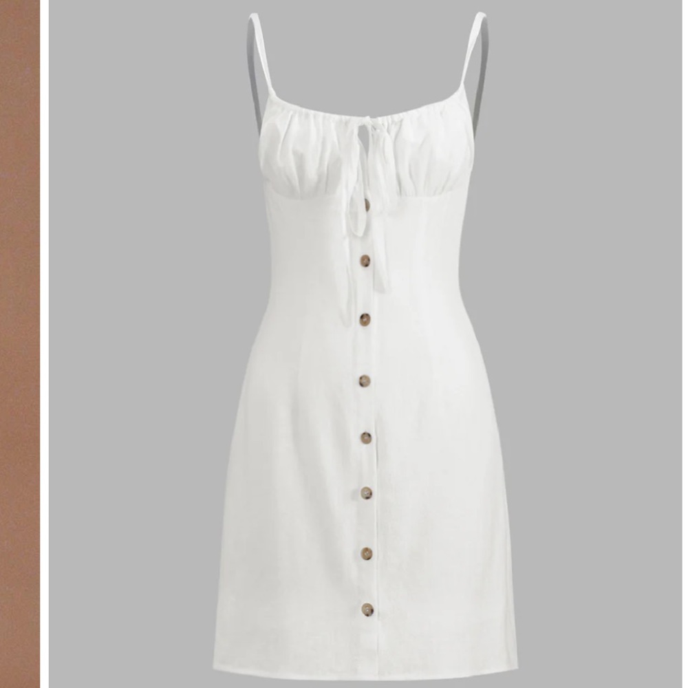 Commense White Linen Short Dress
